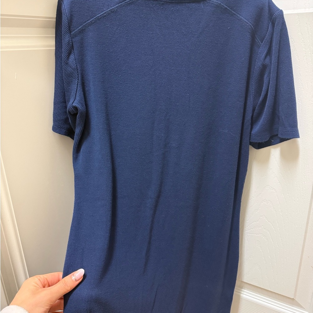 French Connection Navy Ribbed Button-Front Top - Picture 10 of 10